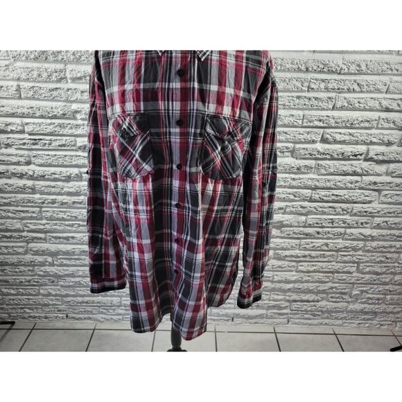 Eighty Eight Mens Shirt 4X Button Up Long Sleeve Burgundy Plaid Pockets PLA107XE - Picture 3 of 5